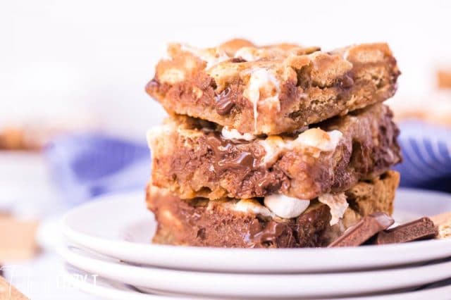 stack of 3 S'mores Bars on a plate