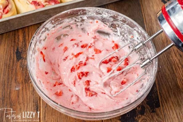 fresh strawberry frosting in a bowl