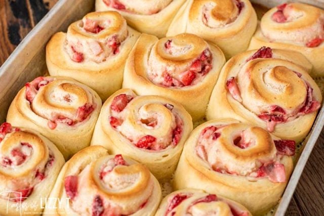 unfrosted strawberries and cream sweet rolls