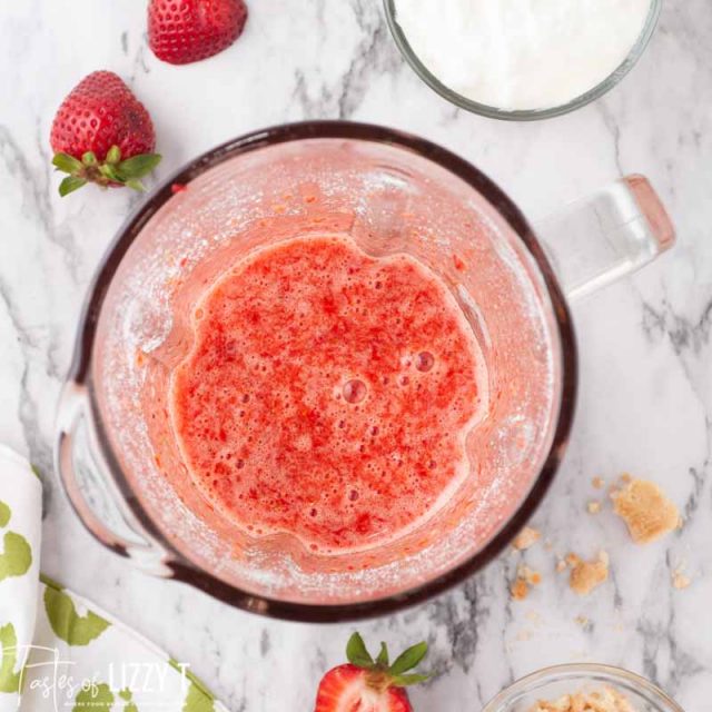 blended strawberries in blender