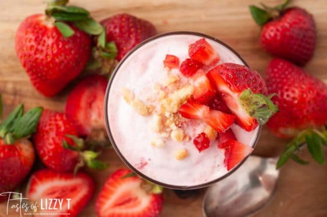 overhead view of strawberry fool