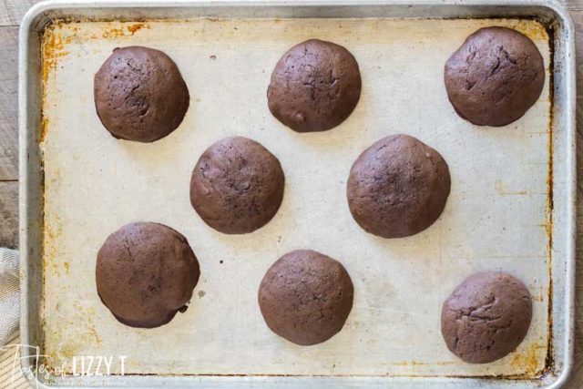 chocolate cakes on a baking sheet