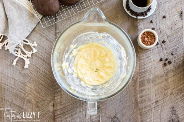 creamed butter in a mixing bowl