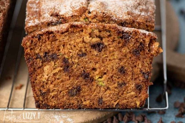 slice of amish friendship zucchini bread on a wire rack