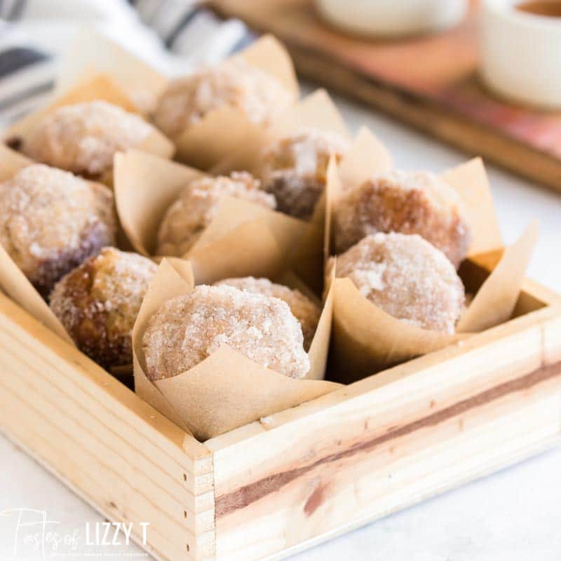 brown butter mini donut muffins in a box