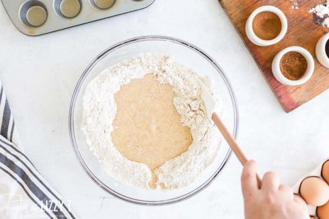 mixing wet and dry ingredients together