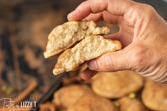 hand holding snickerdoodle broken in two