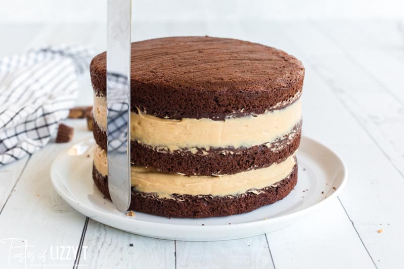 peanut butter frosting in a layer cake