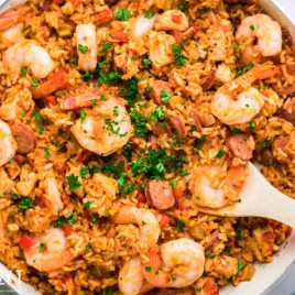 traditional jambalaya in a skillet