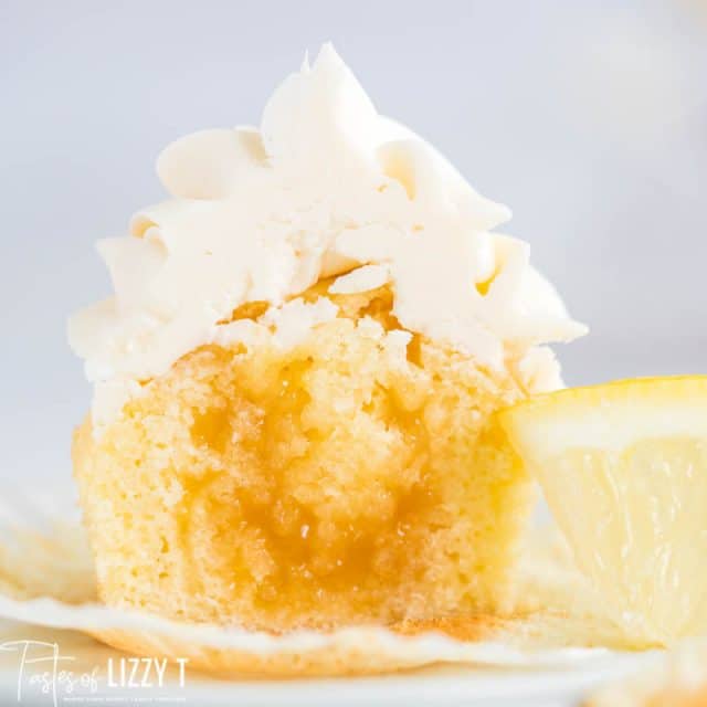 half of a lemon curd cupcake