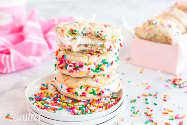 stack of 3 funfetti ice cream sandwiches