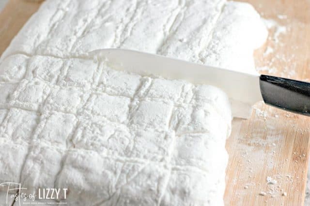 knife cutting homemade marshmallows
