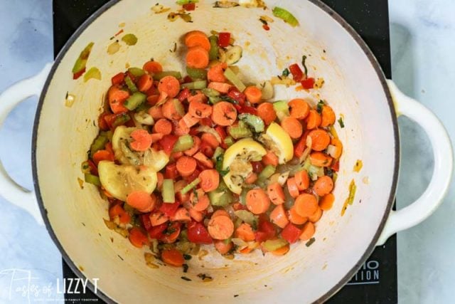 stir fried vegetables in saucepan