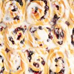 overhead view of glazed Lemon Blueberry Sweet Rolls