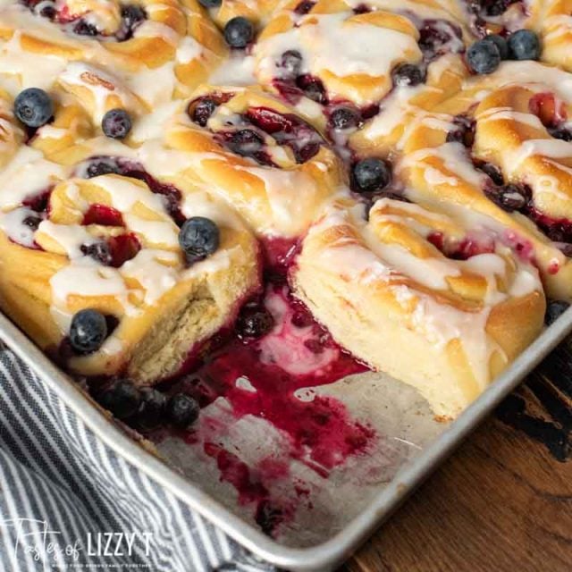 Lemon Blueberry Sweet Rolls with one missing