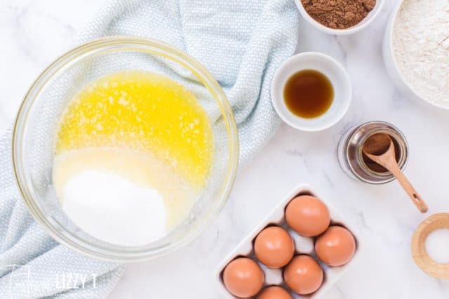 butter and sugar in a mixing bowl