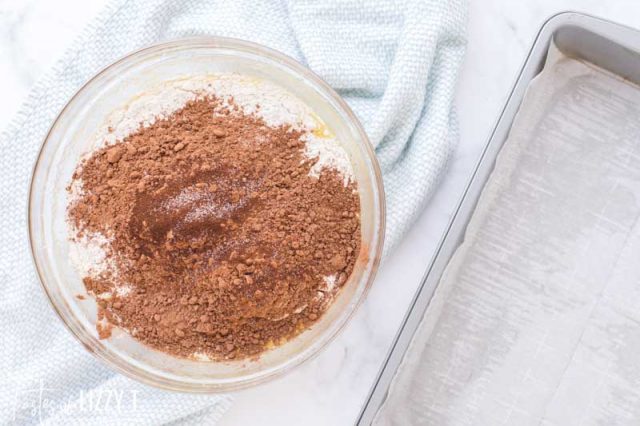 dry ingredients for brownies in a bowl