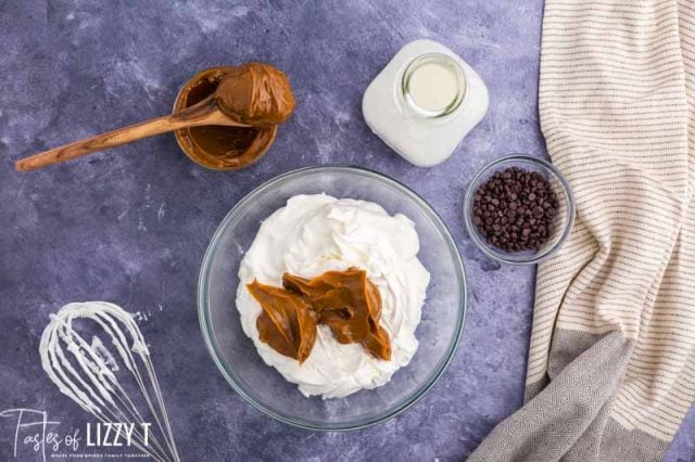 caramel and whipped cream in a bowl