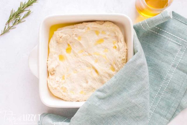 focaccia dough in pan