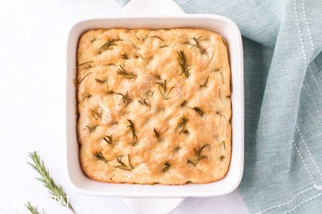baked focaccia bread in a pan