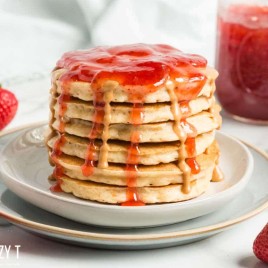 stack of peanut butter & jelly pancakes