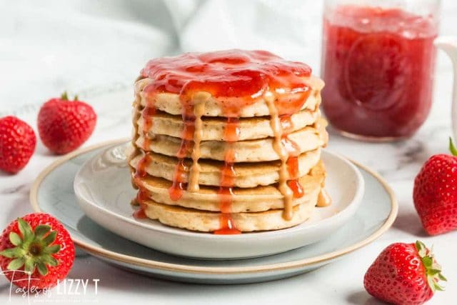 stack of peanut butter & jelly pancakes