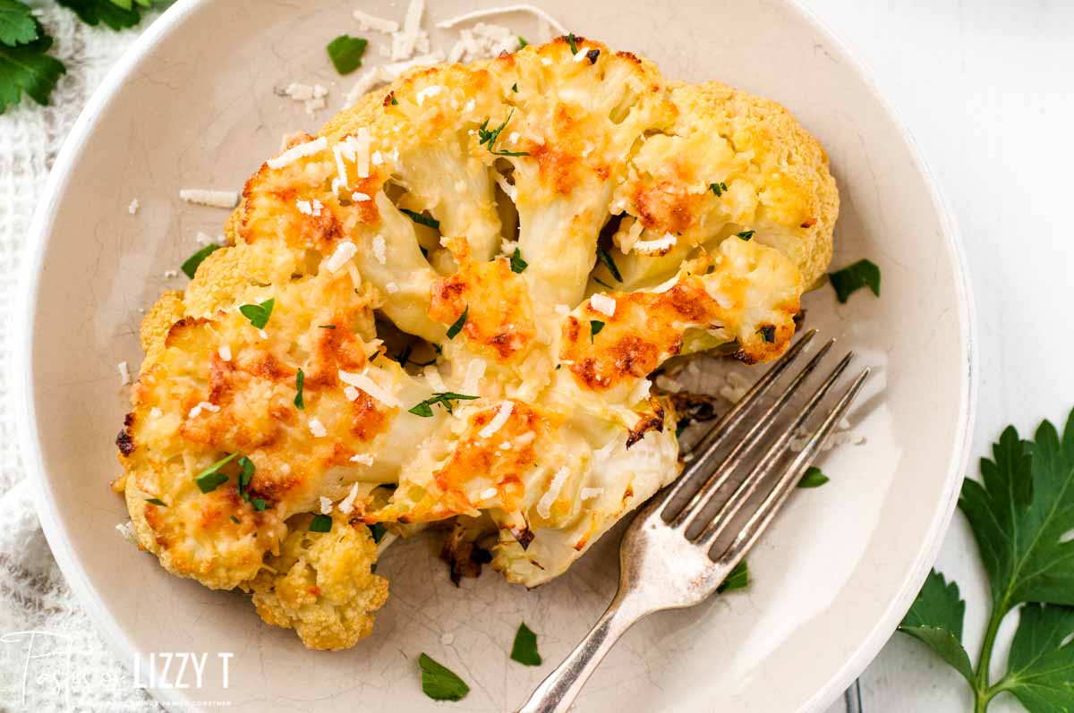 Roasted Cauliflower Steaks with Garlic Parmesan Tastes of Lizzy T