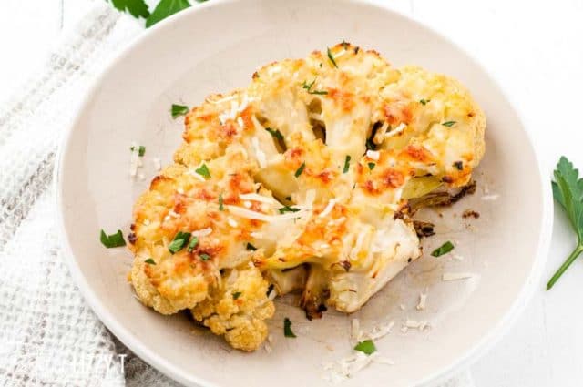 roasted cauliflower steak on a plate