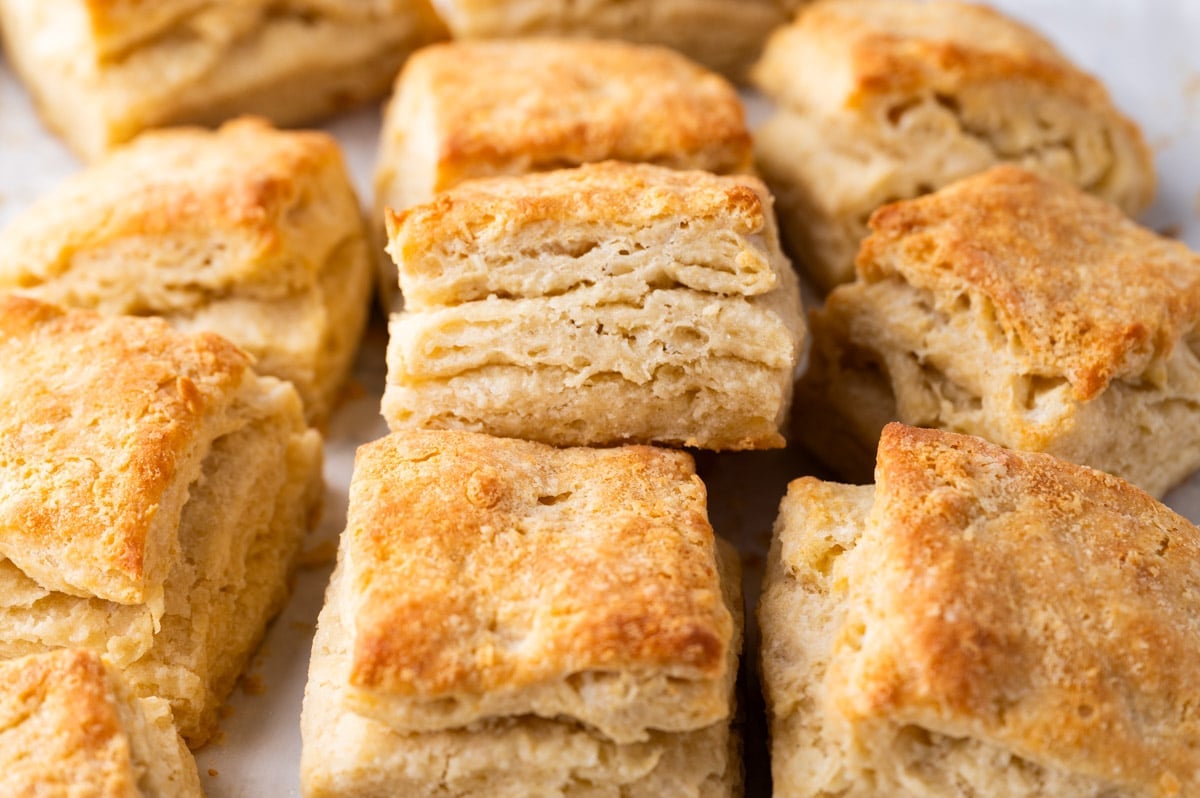 baked biscuits sitting on a baking pan