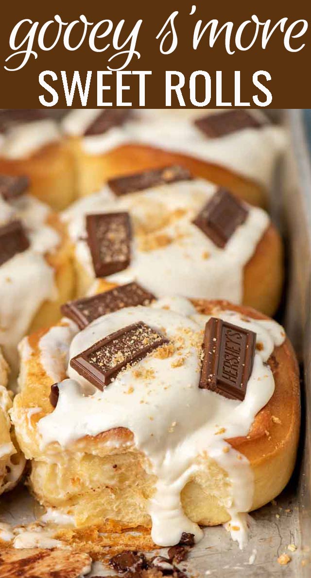 The gooeyest rolls yet! Soft, fluffy S'mores Sweet Rolls stuffed with marshmallows and chocolate and topped with a sweet marshmallow glaze. via @tastesoflizzyt