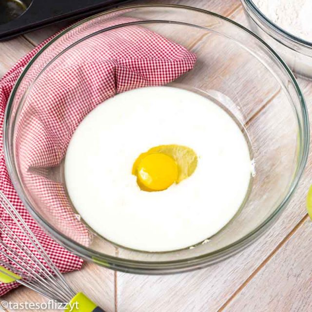 milk and egg in a bowl