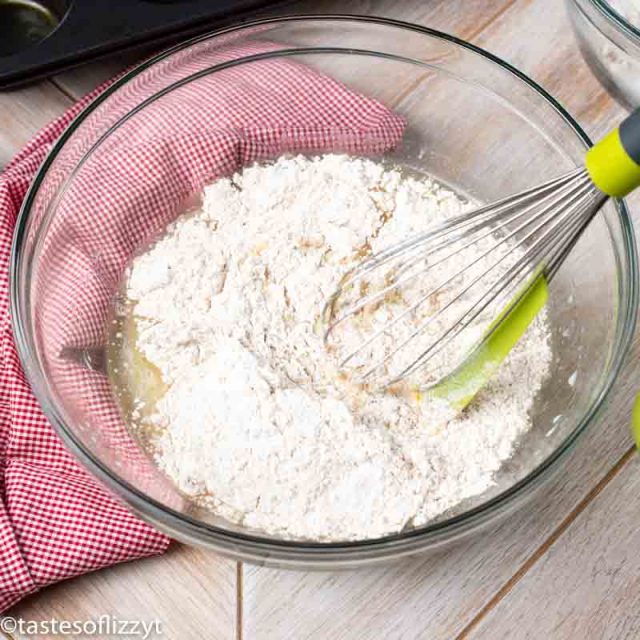 mixing dry ingredients into wet