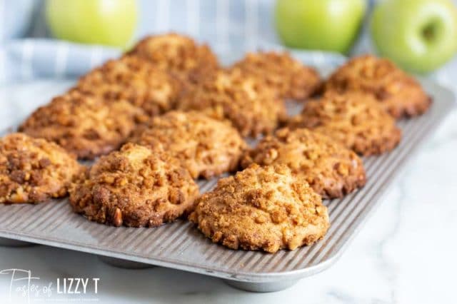 pan of caramel apple buttermilk muffins