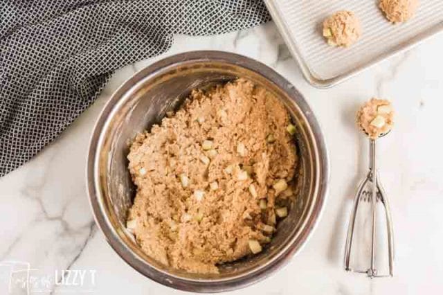 apple cookie batter in a bowl