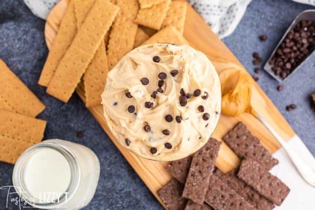 overhead view of peanut butter cheesecake dip