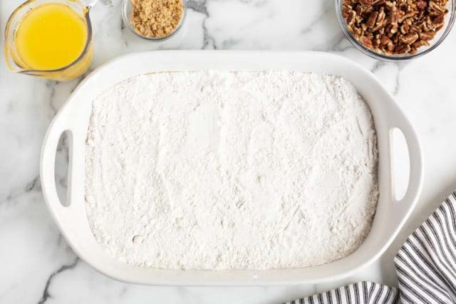 cake mix in a baking pan