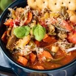 bowl of soup with crackers