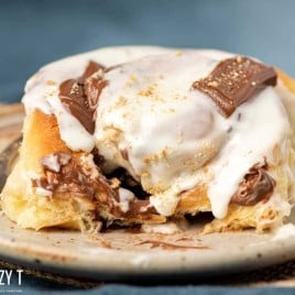 s'more sweet roll with a bite out of it