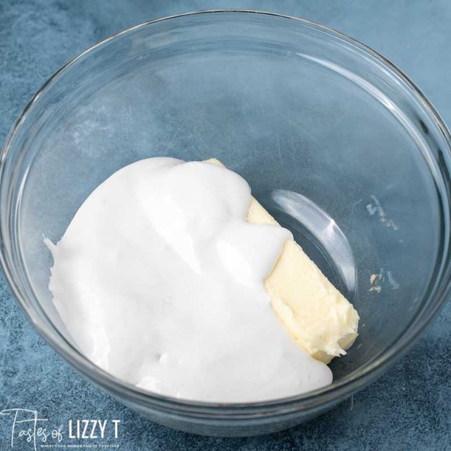 butter and marshmallow fluff in a bowl