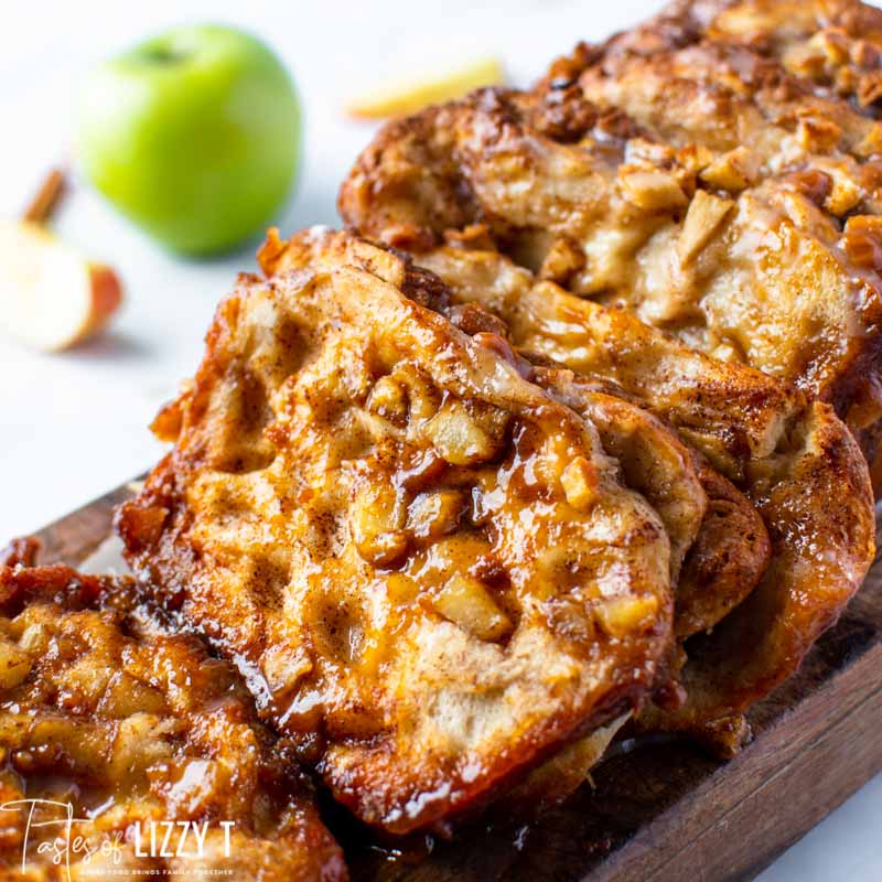 slices of caramel apple pull apart bread on a cutting board