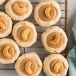 caramel cashew cookies on a wire rack