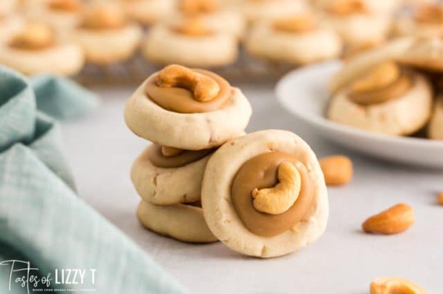 stack of 4 caramel cashew thumbprint cookies