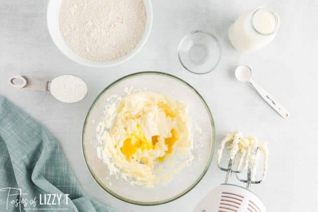 creamed butter, sugar and egg in a bowl