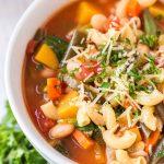 bowl of minestrone soup with parmesan
