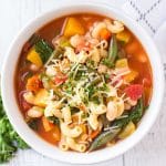 overhead view of bowl of soup