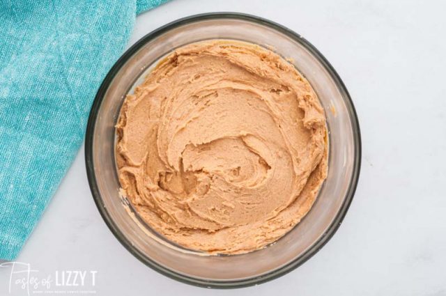 creamed peanut butter mixture in bowl