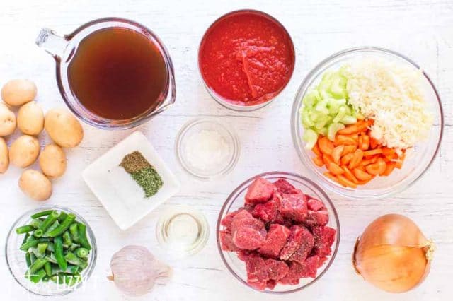 ingredients for instant pot vegetables soup on table
