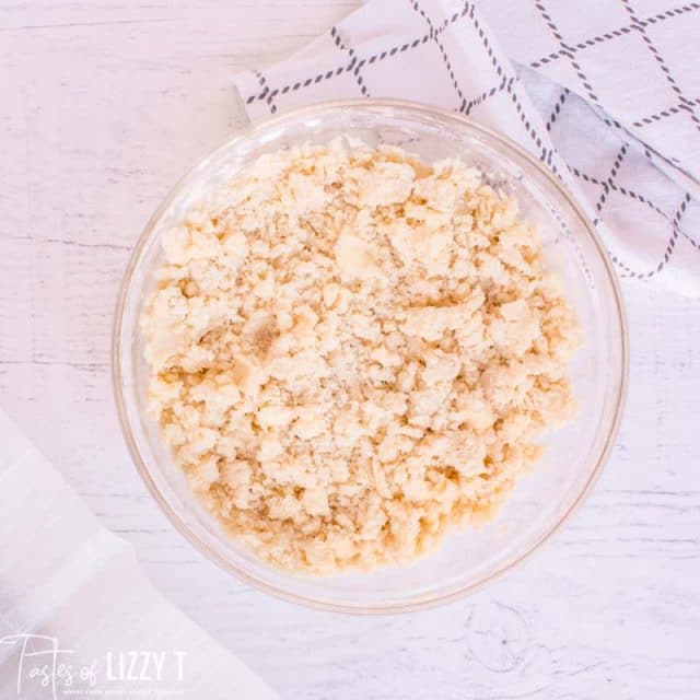 sugar, flour and butter in glass dish