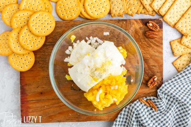 pineapple, onion and cream cheese in bowl