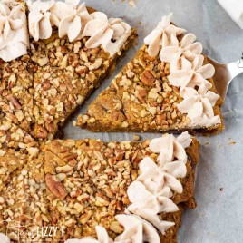 overhead view of pumpkin cookie pie with spatula